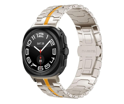 Pasek i akcesoria do zegarków TECH-PROTECT Stainless Line do Galaxy Watch Ultra (47 mm) Titanium/Orange 5906302313167
